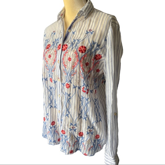 Johnny Was Striped Embroidered Button Up Shirt - Picture 3 of 8